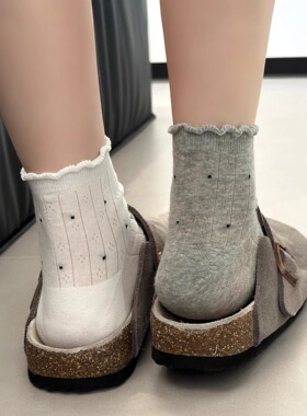 纯色镂空小波点花边短袜韩系风春夏轻薄透气甜美少女无骨低帮袜