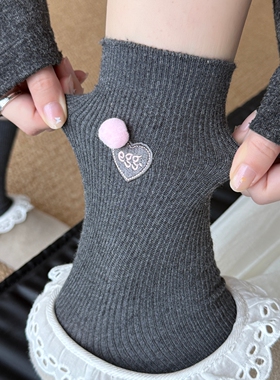 袜子女ins复古条纹学院风韩系布标双罗口中筒堆堆袜撞色拼接氛围