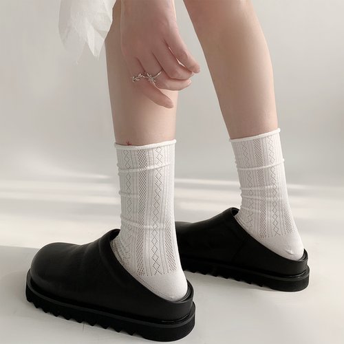 春夏薄款袜子女白色纯棉月子袜长筒新疆棉堆堆袜松口无骨纯色百搭