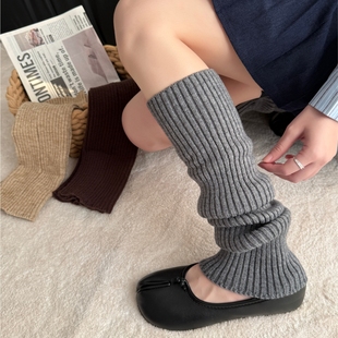 hilofunny雪地靴袜套秋冬季 灰色保暖堆堆小腿套 加厚针织配鲨鱼裤