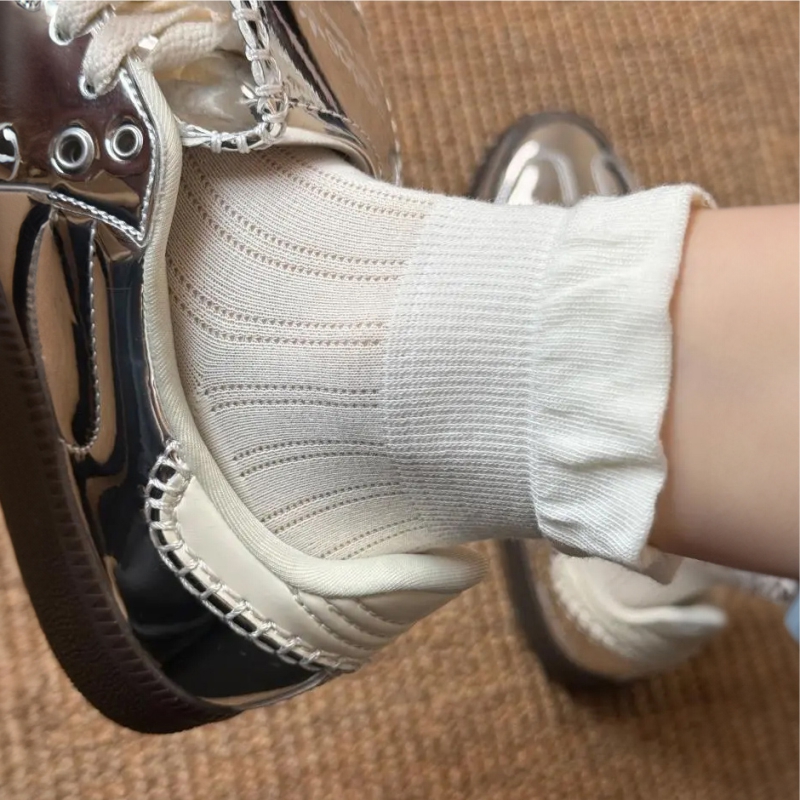 芭蕾风少女春季薄款网眼纯棉可爱花边袜子女ins潮中筒袜夏天短袜