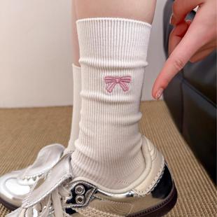 芭蕾风少女春季 纯棉可爱蝴蝶结袜子女ins潮中筒袜堆堆百搭长袜