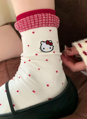 2026新款本命红色系中筒袜可爱小猫棉质堆堆袜新年礼盒装送人袜子