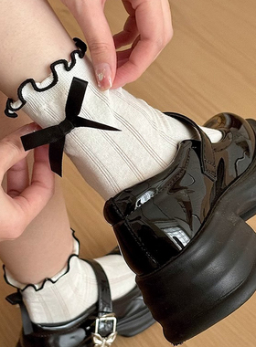 蝴蝶结袜子女夏季薄款中筒袜纯色日系花边ins潮配小皮鞋长袜夏天