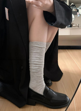 莫奈灰~韩系氛围感小腿袜高支棉夏季薄款堆堆袜显瘦百搭ins及膝袜