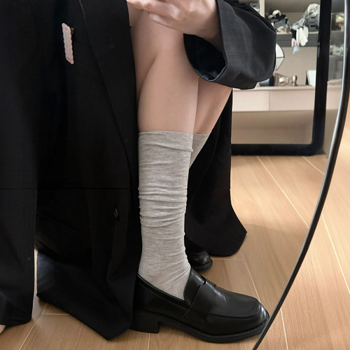 莫奈灰夏季薄款显瘦及膝堆堆袜