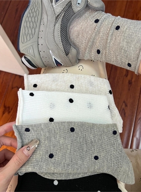 灰色堆堆袜子女夏季薄款纯色中筒袜波点网眼透气卷边夏天芭蕾长袜