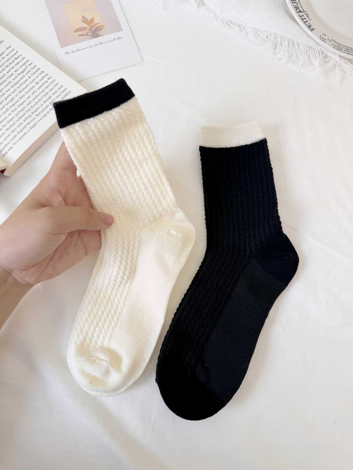 飞凡棉品网眼袜百搭学生中筒袜子女日系镂空堆堆袜春秋季韩国女袜