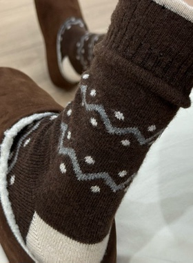 秋冬季款棉袜圆点复古ins潮韩版秋天长筒袜波浪羊毛袜子女中筒袜