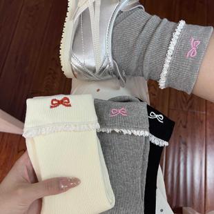 “美到心坎！”蕾丝蝴蝶结甜美少女花边ins中筒袜翻边设计堆堆袜