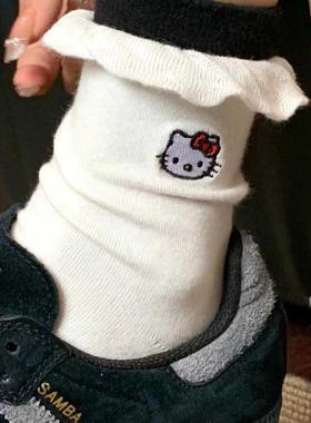 日系kt小猫可爱卡通泡泡口袜堆堆袜子学园风双层透气女袜ins韩系