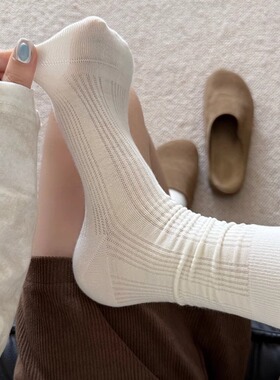 白色袜子女中筒袜夏季薄款纯棉卷边堆堆袜2026新款无骨长筒袜夏天
