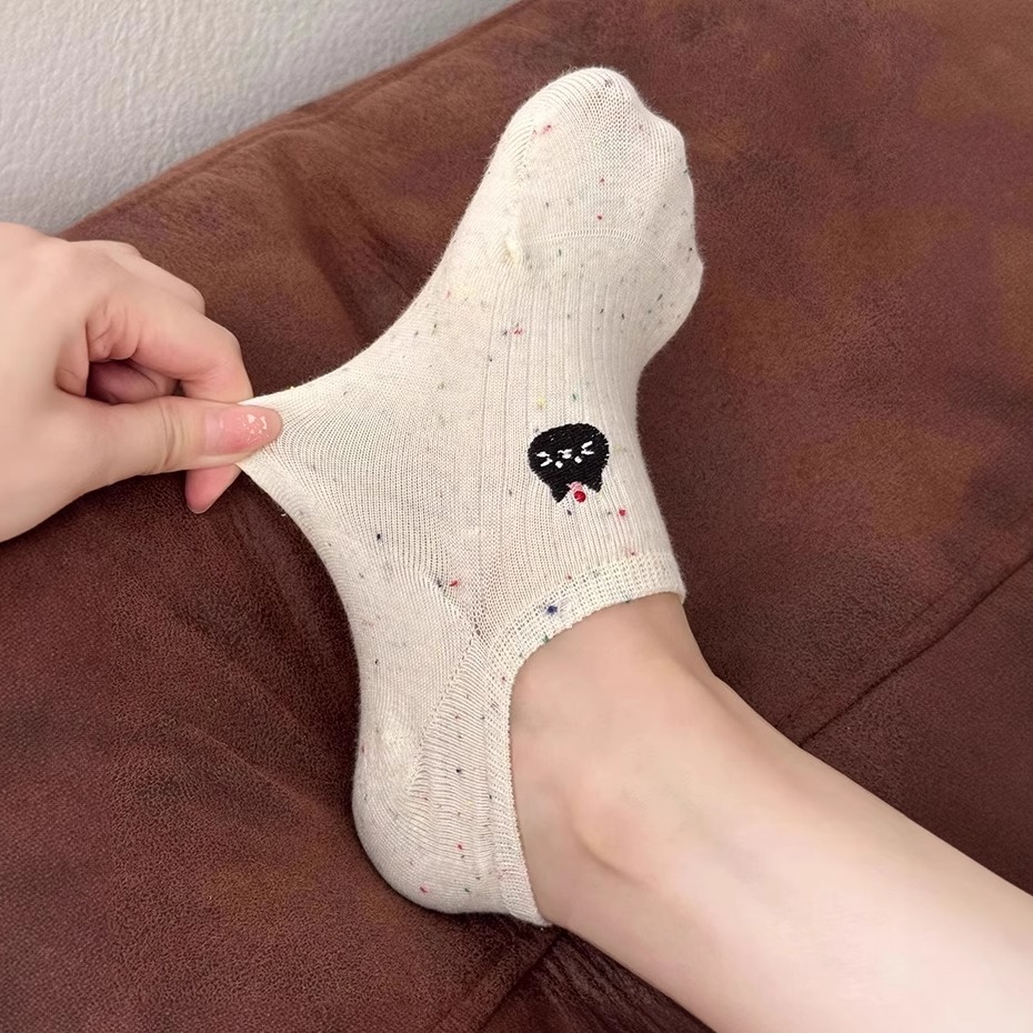 不掉跟船袜夏季薄款刺绣小猫短袜