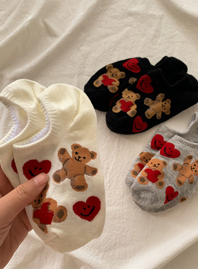 春夏季薄款防滑韩国隐形袜袜子女短袜可爱小熊日系ins潮浅口船袜