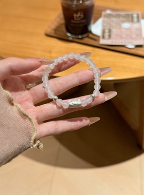 999足银法棍猫玛瑙石手链卡通动物小众百搭送闺蜜生日礼物女