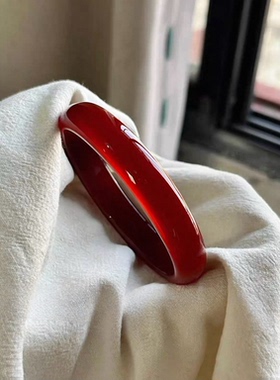 天然红玛瑙手镯女正圈玉镯玉石高冰种玉髓素圈镯子妈妈款生日礼物