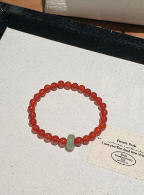 天然和田玉红玛瑙手链女款单圈时尚百搭饰品礼物送女友闺蜜生日礼