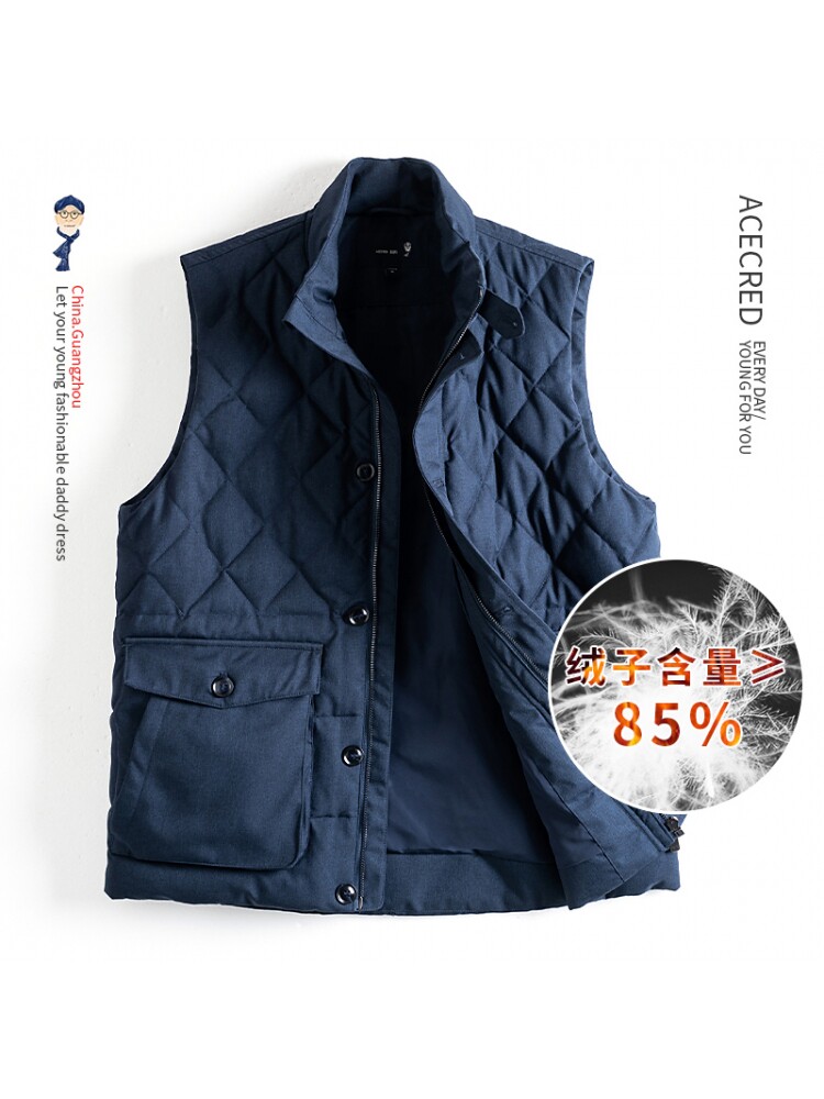 중년 아빠의 겨울 다운 조끼 남성용 중년 및 노인 할아버지를위한 느슨한 두꺼운 민소매 다운 재킷
