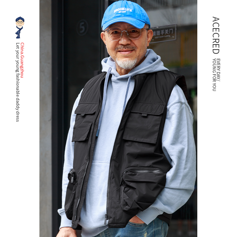爸爸秋装棉马甲多口袋保暖背心老人爷爷春秋坎肩中老年无袖外套
