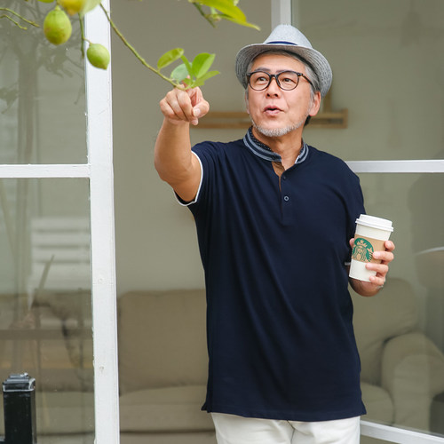 短袖中年男士立领polo衫纯棉夏装