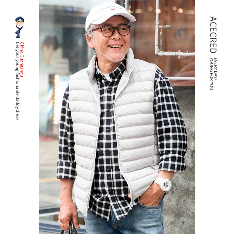 통관 아빠 겨울 다운 조끼 남성 가벼운 따뜻한 조끼 중년 및 노인 민소매 다운 재킷 노인 할아버지