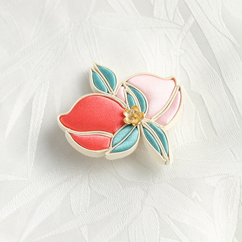 mj133真丝盘扣寿桃花扣胸针 古典防走光领口别针旗袍压襟配饰礼物
