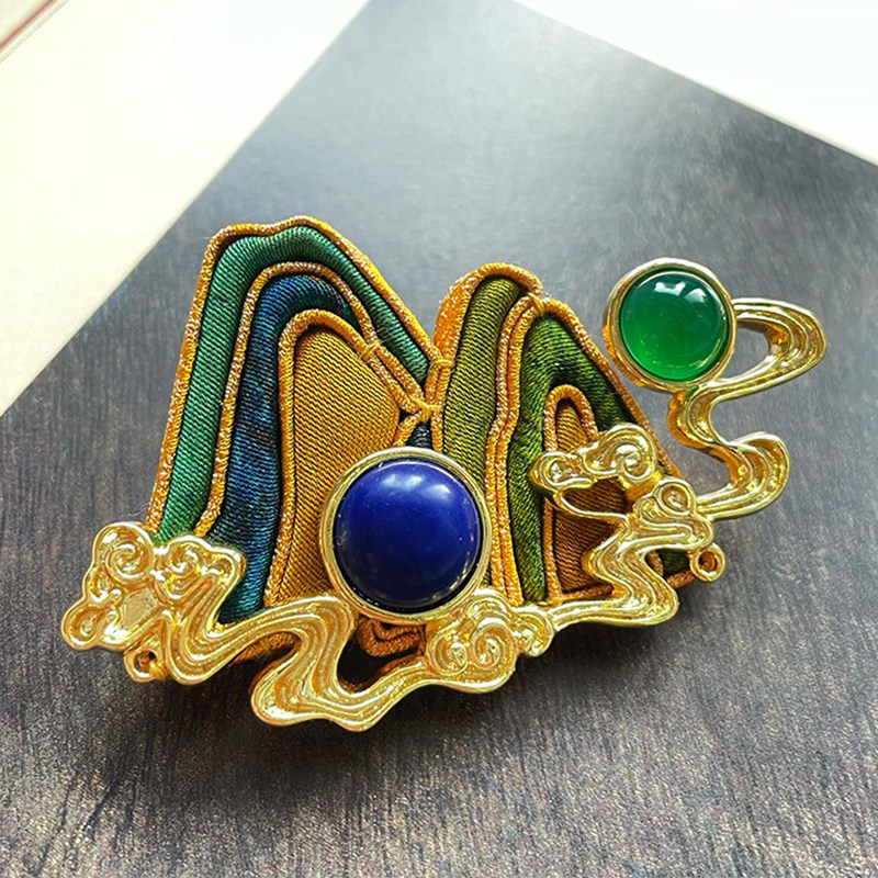 mj177【只此青绿】千里江山图纹样盘扣旗袍饰品华人华侨礼物创意