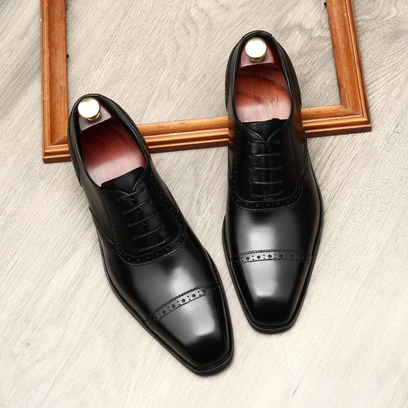 THREE-JOINT LEATHER SHOES MENS BUSINESS FORMAL WEAR LEATHER MENS KOREAN VERSION BRITISH BREATHABLE POINTED-TOE CASUAL GROOM WEDDING SHOES