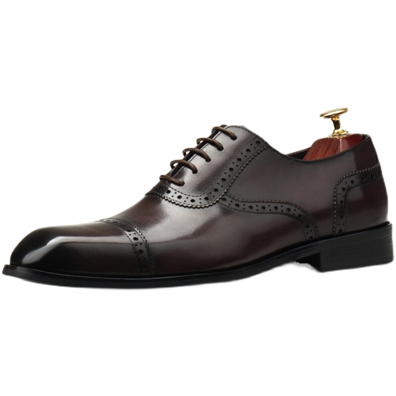 THREE-JOINT LEATHER SHOES MENS BUSINESS FORMAL WEAR LEATHER MENS KOREAN VERSION BRITISH BREATHABLE POINTED-TOE CASUAL GROOM WEDDING SHOES