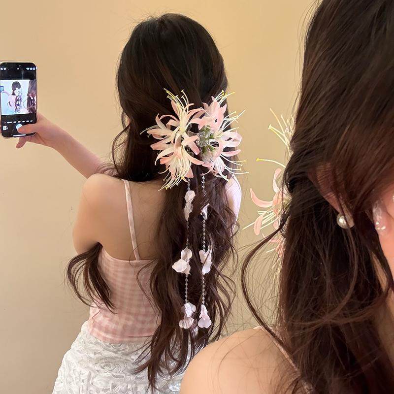 花落知多少~森系仙美花朵发夹春季彼岸花头饰新中式流苏发饰女ins,童装/婴儿装/亲子装,发饰,淘宝优惠券,粉丝福利购,淘宝优惠卷