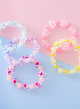 儿童果冻色花朵手链女孩手串幼儿园节日小礼物粉嫩小饰品现货批发