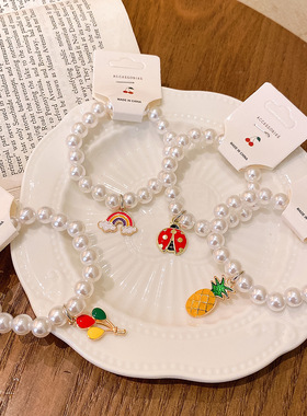 卡通儿童珍珠手链女公主手串海洋风合金手环学生首饰跨境手镯饰品