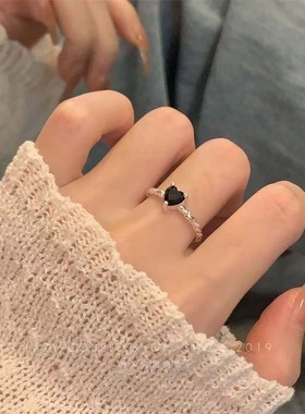 清冷感~黑色爱心戒指女ins冷淡风小众高级感甜酷风时尚指环
