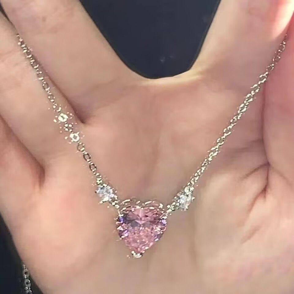 粉色爱心锆石项链女夏天甜美可爱ins风小众设计百搭锁骨链送女友,饰品/流行首饰/时尚饰品新,项链,淘宝优惠券,粉丝福利购,淘宝优惠卷