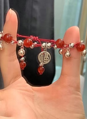 苗疆少女~新年福牌平安锁铃铛编织红绳手链小众精致2024手链