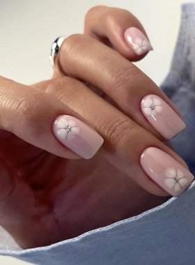 简约白色花朵穿戴甲美甲夏季小清新穿戴式甲片假指甲nails