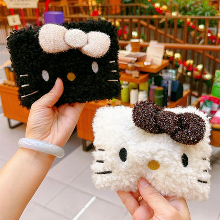 日系helloKitty毛绒零钱包凯蒂猫可爱蝴蝶结小物收纳包口红化妆包