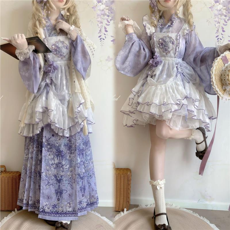 十二时汉洋折衷女【乌梅子酱】提花刺绣罩裙可抽绳雪纺洛丽塔夏款