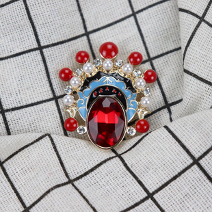 复古中国风刀马旦戏曲脸谱珐琅镶钻珍珠胸针胸花厂家直销