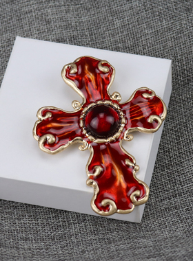 中古Chri十字架 stian珐琅Lac琉璃roix胸针拉kua耳夹套装