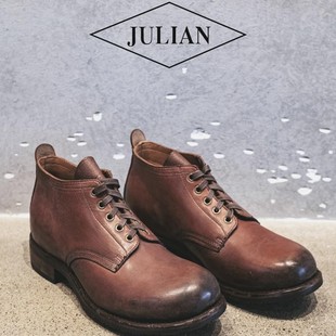 美国julian收藏版中帮Bowery马皮黑色茶芯做旧短靴JULIAN工装靴