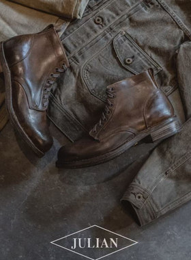 美国正品julian圆头工装靴朱利安lodon全手工墨西哥红矿泥染马臀