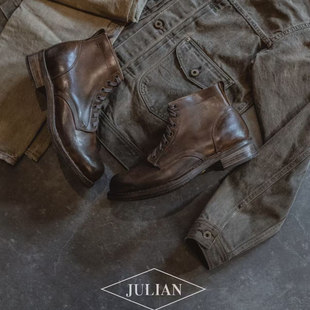 美国正品julian圆头工装靴朱利安lodon全手工墨西哥红矿泥染马臀