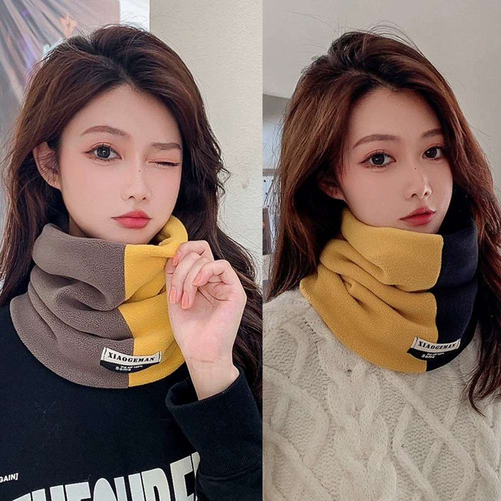 儿童成人抓绒围巾护颈围脖加厚奥利绒保暖拼色男女冬季天脖套防风