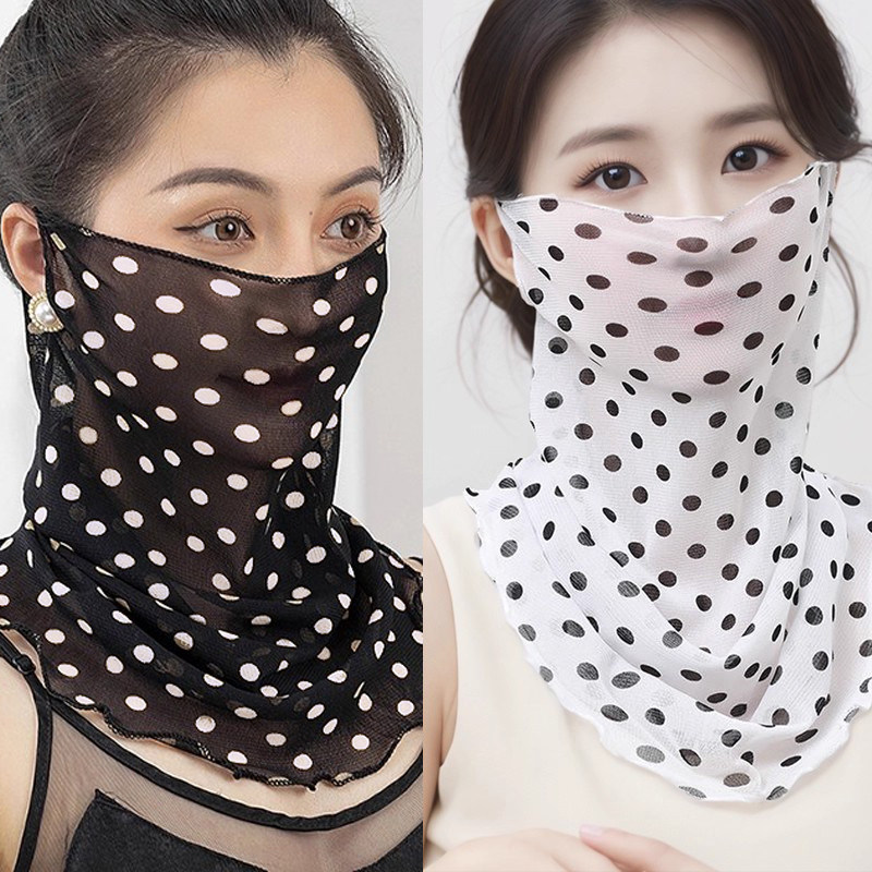 夏季薄款面纱防晒面罩遮脸挂耳透气纱巾防晒防紫外线围脖印花蕾丝