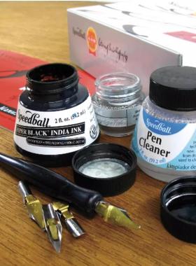 美国Speedball 英文书法钢笔基础/艺术家套装笔尖蘸水笔墨水