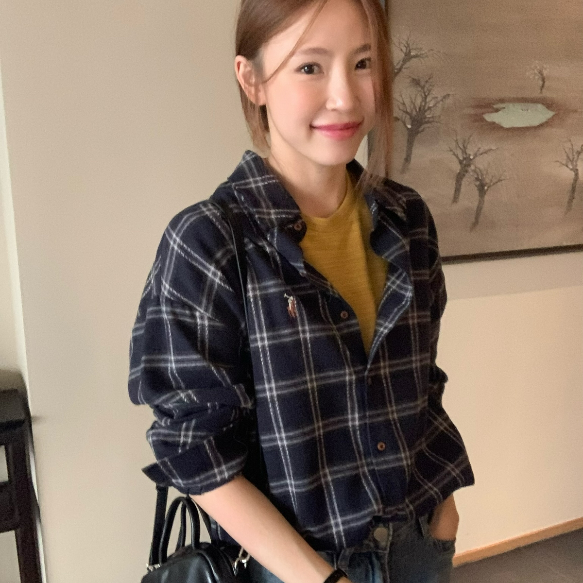 ITTIN调韩标WITHYOU｜复古大格纹刺绣休闲宽松百搭长袖衬衫W8793