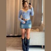 辣妹高腰包臀牛仔半身裙超短2025显瘦性感微胖大码 ins复古防走光