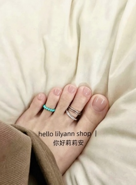 复古轻奢绿松石镶钻开口脚戒指