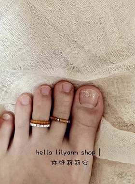 不硌脚天然黄玉竹节14k包金脚戒